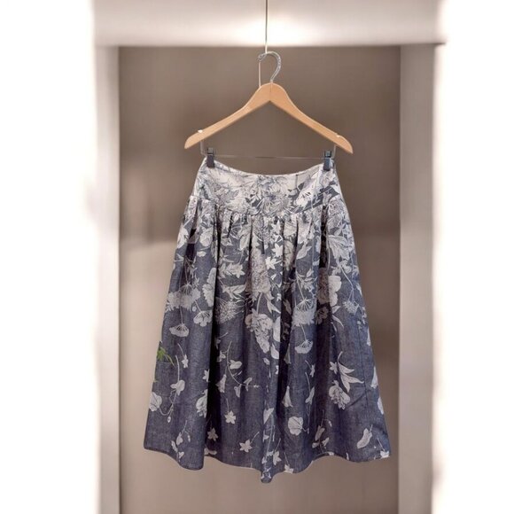 NWT En Saison Sydney Midi Skirt in Washed Blue Ivory Floral - Picture 2 of 5
